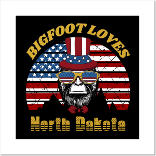 Bigfoot loves America and North Dakota Posters and Art